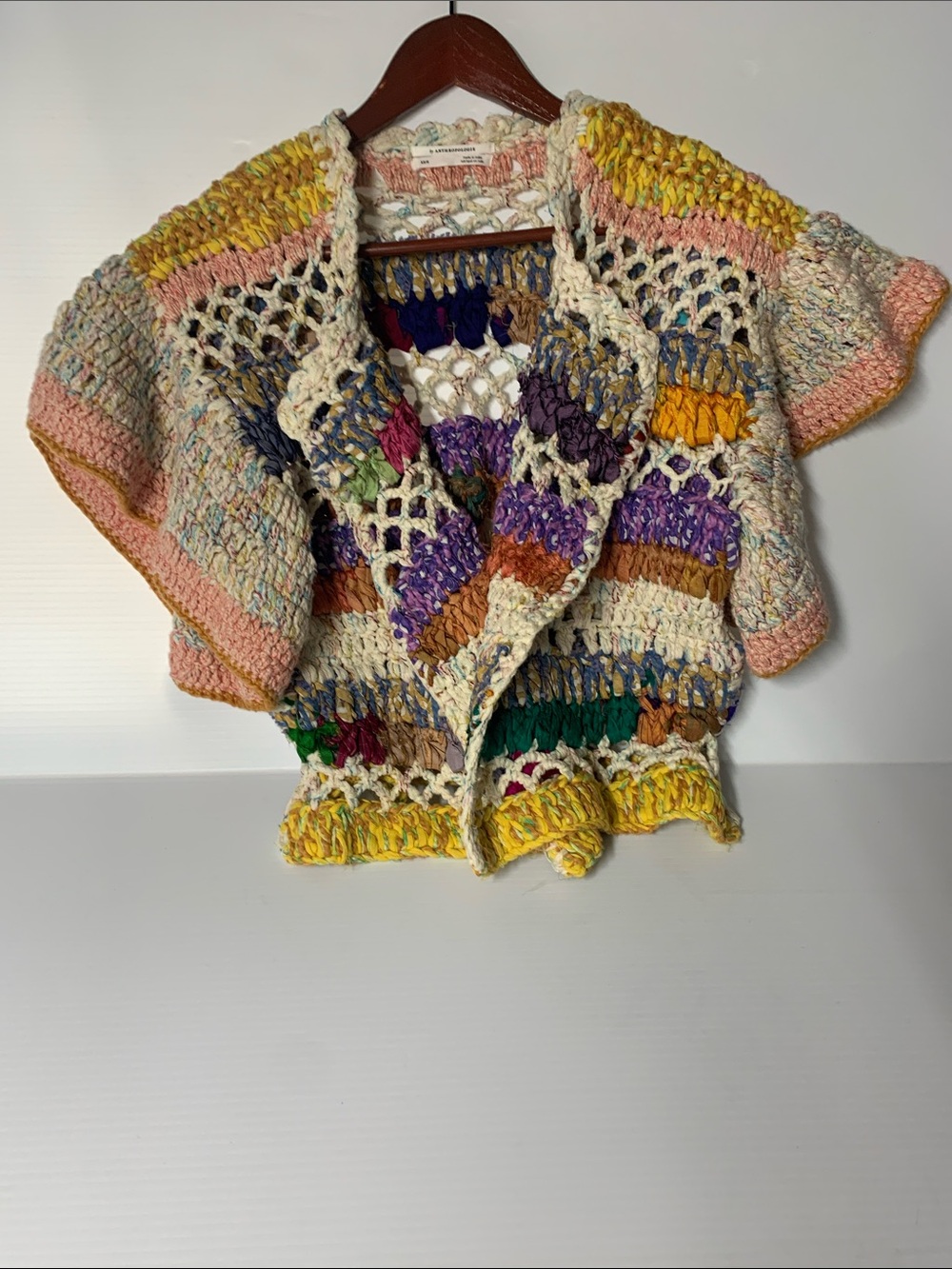 Anthropologie Hand-Knit Multicolor Cropped Cardigan Jacket made in India